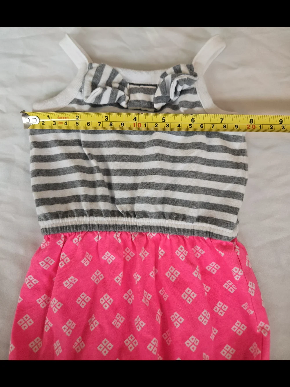 Cherokee Gray-White Striped Top with Hot Pink Patterned Bottom Romper